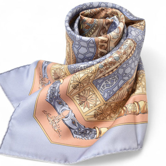 HERMES Blue Silk Scarf - Picture 2 of 9